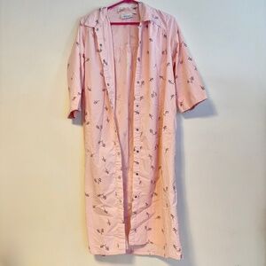 National Short Sleeve Button Up Full Length Sleep Dress Moo Moo Duster Pink L